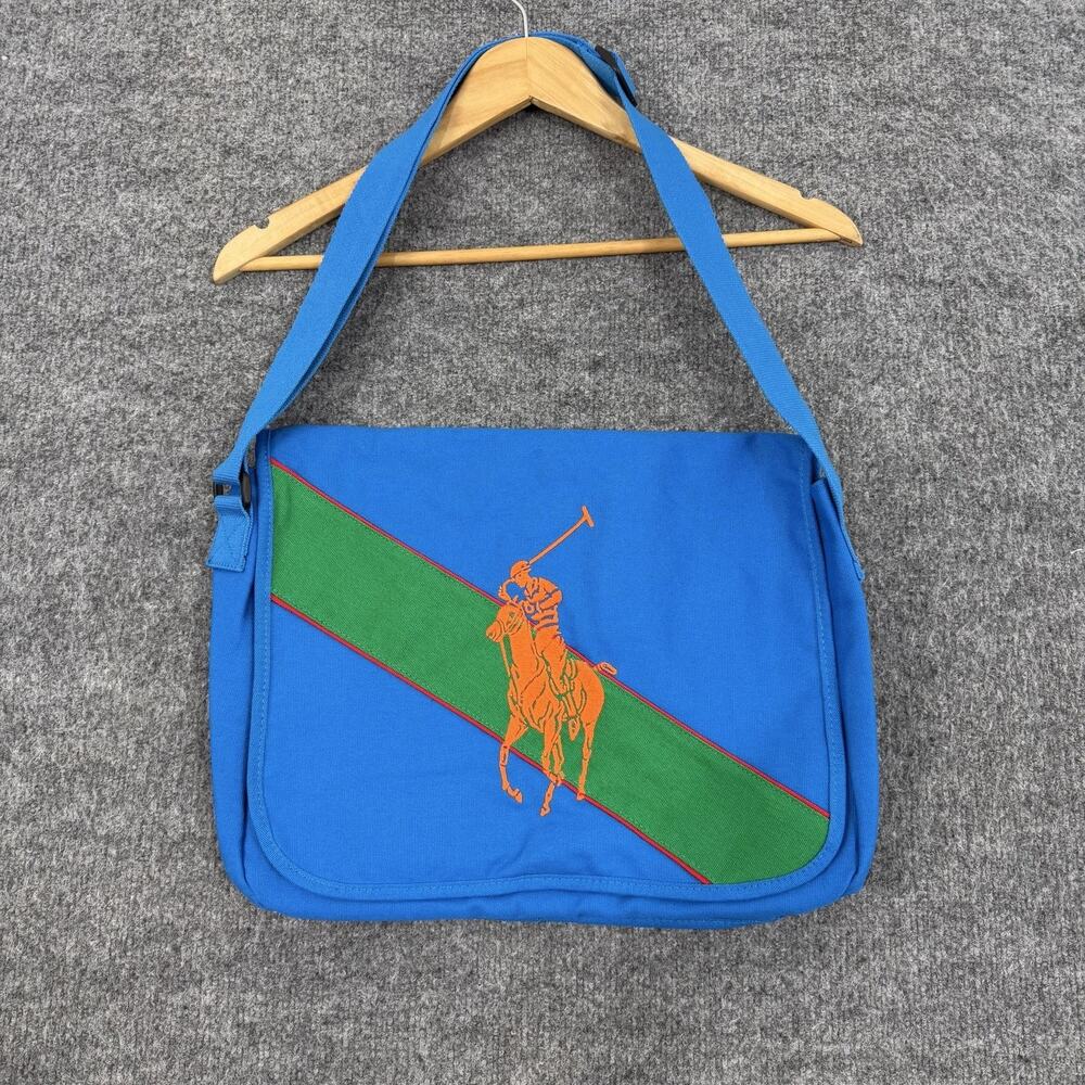 Polo Ralph Lauren Big Pony Canvas Messenger Bag Blue Green Collage Travel Work